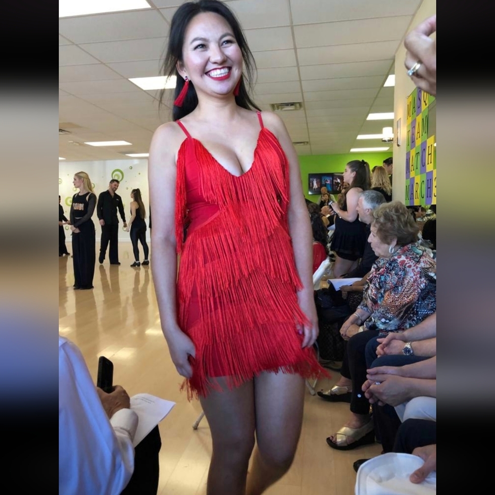 Paris red fringe dress from UK/ worn once